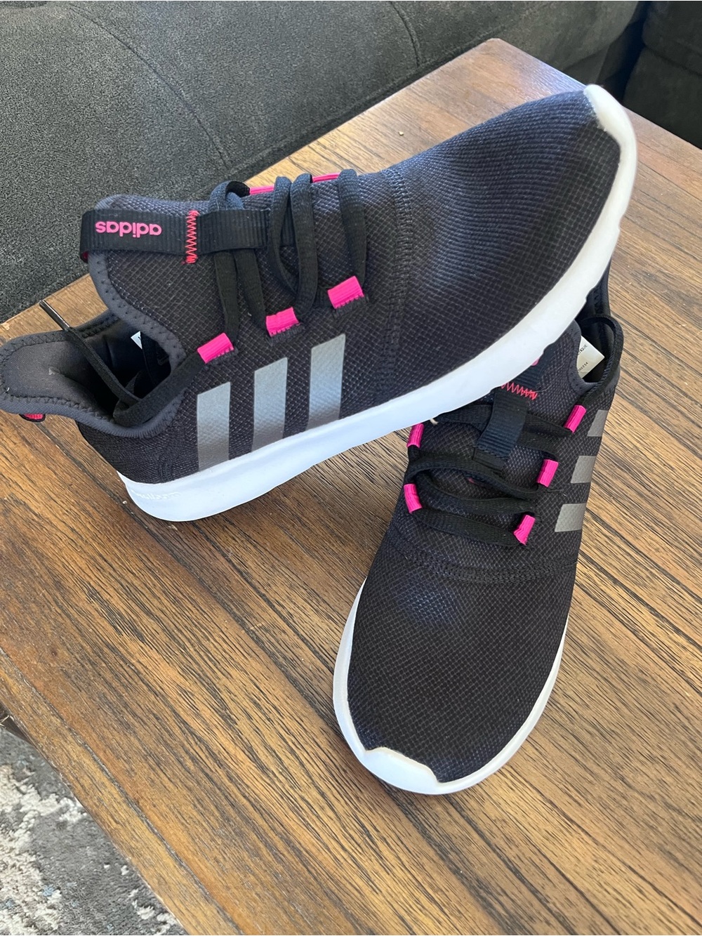 adidas cloudfoam - Women's Black Sneakers with Pink Accents - Picture 1 of 4